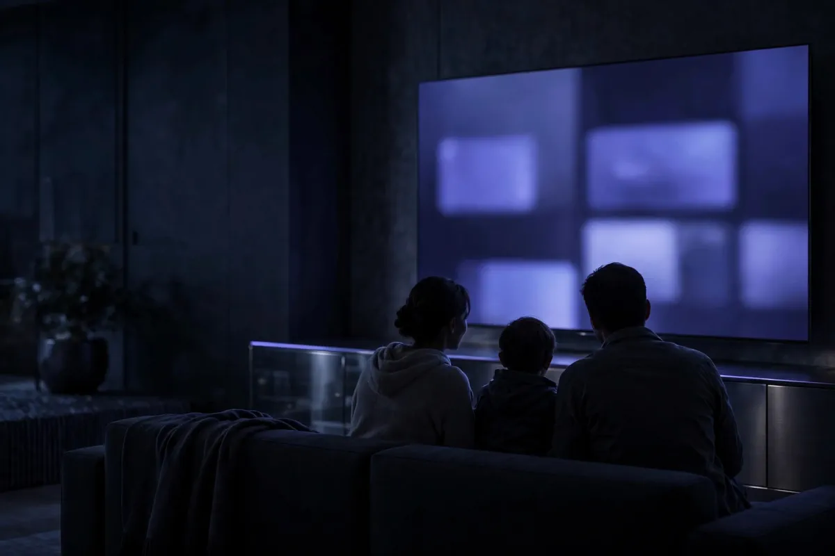Famille regardant une chaîne générique