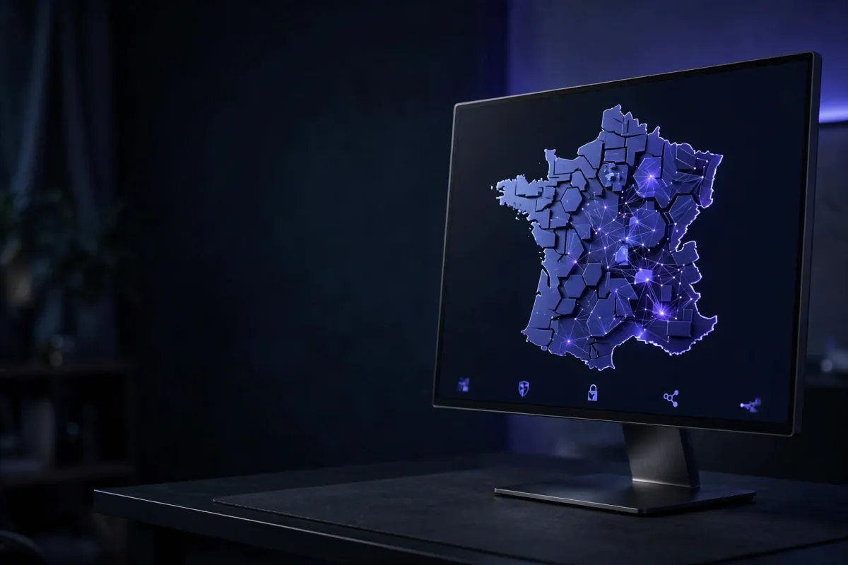 Carte des blocages ARCOM en infographie abstraite