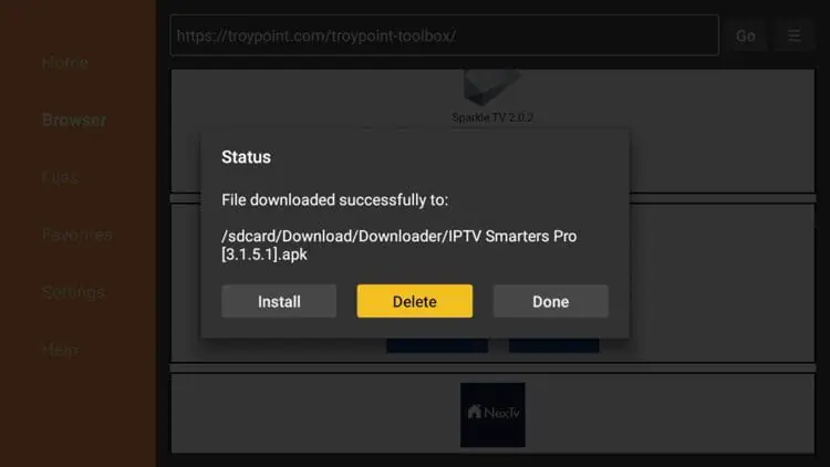 Suppression du fichier APK Smarters Pro pour libérer l'espace