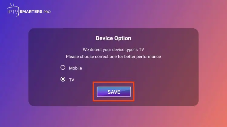Sélection disposition TV au premier lancement Smarters Pro