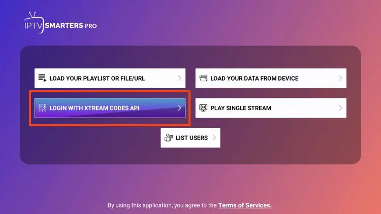 Login with Xtream Codes API dans Smarters Pro