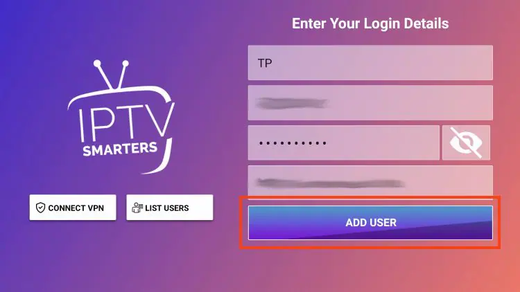 Add User Xtream Codes identifiants compte IPTV