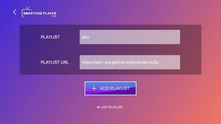 Add Playlist identifiants IPTV sur Apple TV
