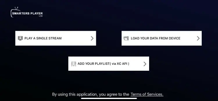 Écran de connexion Smarters Player Lite sur iOS