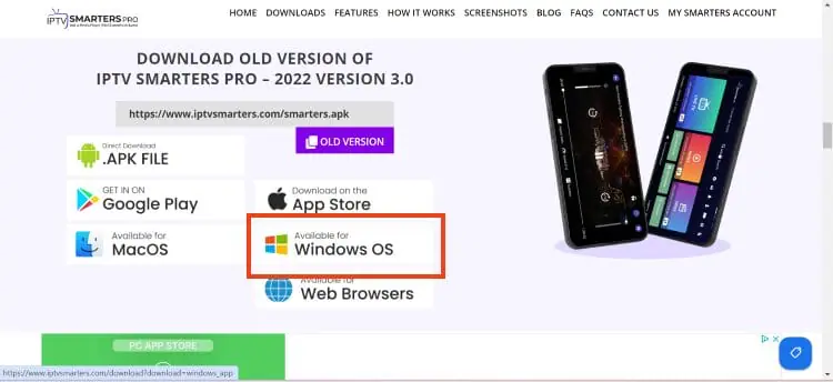 Bouton Download for Windows IPTV Smarters Pro