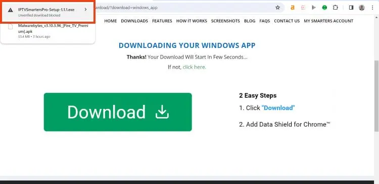Notification download blocked dans le navigateur Windows