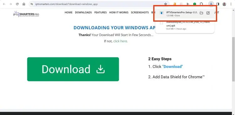 Fichier d'installation IPTV Smarters Pro pour Windows
