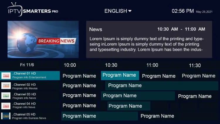 Guide Électronique des Programmes EPG dans Smarters Pro