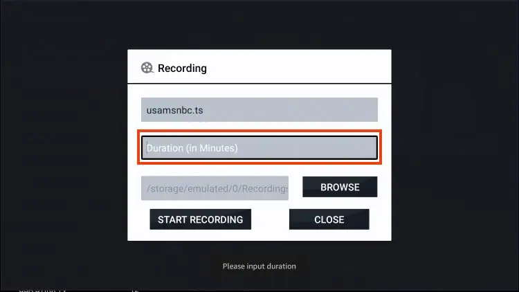 Sélection de la durée d'enregistrement en minutes Smarters