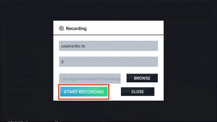 Bouton Start Recording final Smarters Pro Firestick