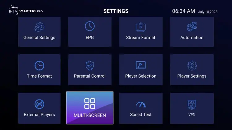 Fonction multi-écran dans IPTV Smarters Pro